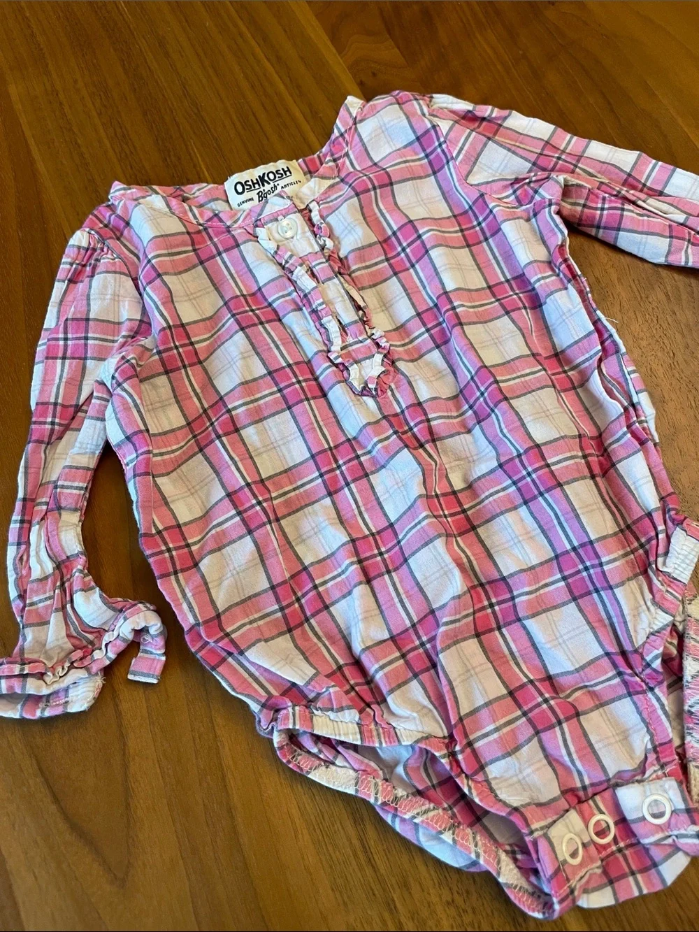 OshKosh B'gosh Pink Plaid Long-Sleeve Baby Bodysuit